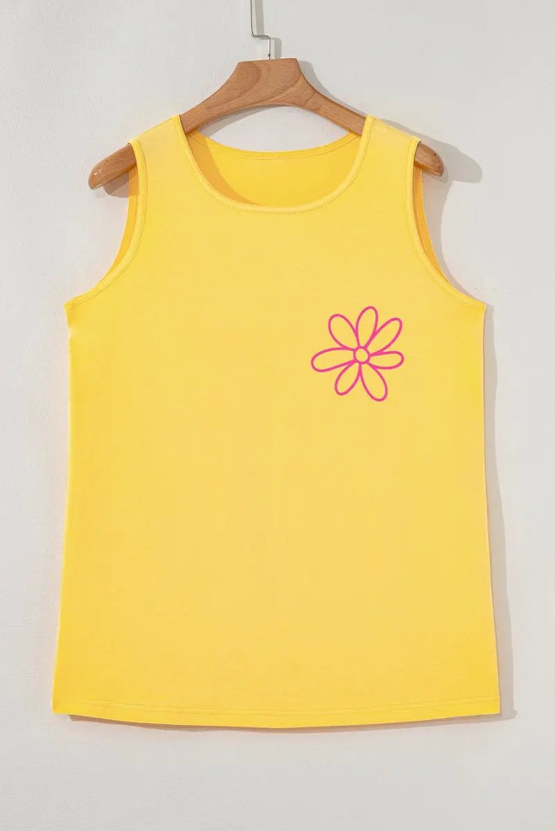 Yellow Cream Flower Graphic Casual Tank Top for Summer and Beach Wear - Love Salve